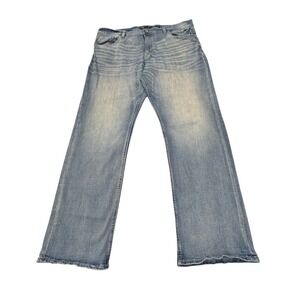 BKE Seth Straight Leg Jeans Mens 40x34 Light Wash Blue Denim Stretch Buckle